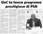 UoC ta lansa programa prestigioso di PhD